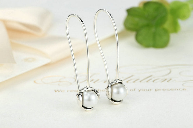 S925 Silver Pearl Inlaid Hook Earrings with Floral Design